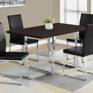 Dining Table, 60" Rectangular, Kitchen, Dining Room, Brown Laminate, Chrome Metal, Contemporary, Modern