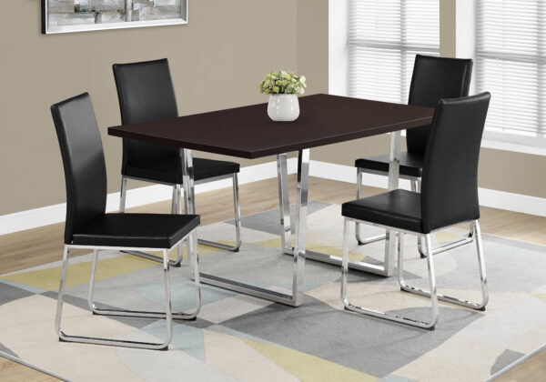 Dining Table, 60″ Rectangular, Kitchen, Dining Room, Brown Laminate, Chrome Metal, Contemporary, Modern