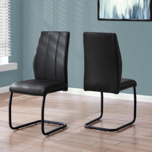 Dining Chair, Set Of 2, Side, Upholstered, Kitchen, Dining Room, 39" Height, Black Leather Look, Black Metal, Contemporary, Modern