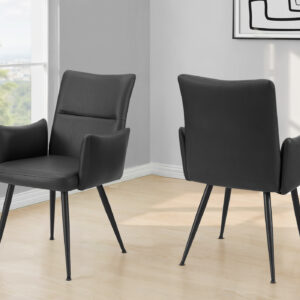 Dining Chair, 36" Height, Set Of 2, Upholstered, Side, Dining Room, Kitchen, Black Leather Look, Black Metal, Contemporary, Modern