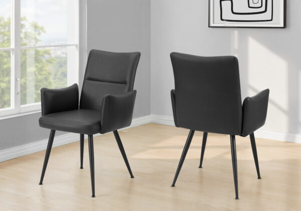 Dining Chair, 36″ Height, Set Of 2, Upholstered, Side, Dining Room, Kitchen, Black Leather Look, Black Metal, Contemporary, Modern