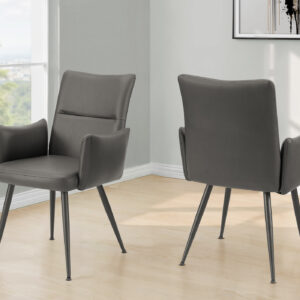 Dining Chair, 36" Height, Set Of 2, Upholstered, Side, Dining Room, Kitchen, Grey Leather Look, Black Metal, Contemporary, Modern