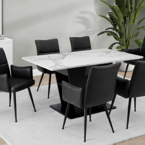 White black stone top base dining table