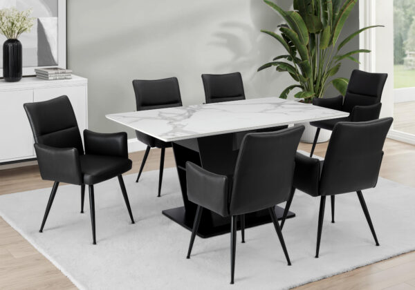 White black stone top base dining table