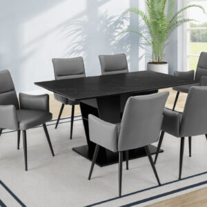 Dark grey black stone top base dining table