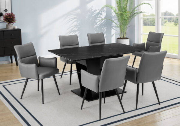 Dark grey black stone top base dining table