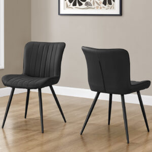 Dining Chair, 33" Height, Dining Room, Kitchen, Upholstered, Side, Set Of 2, Black Leather Look, Black Metal, Contemporary