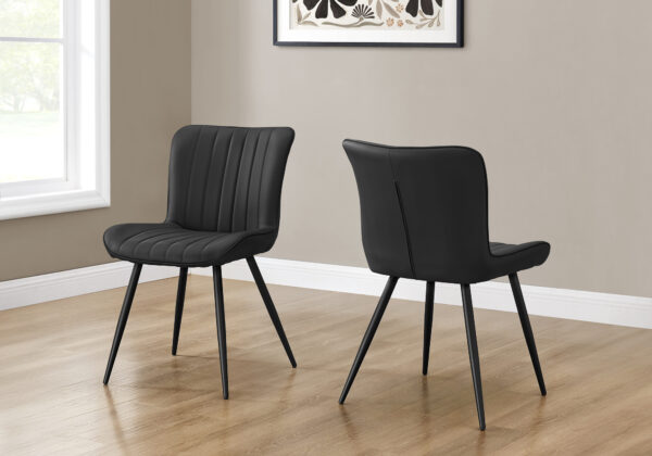Dining Chair, 33″ Height, Dining Room, Kitchen, Upholstered, Side, Set Of 2, Black Leather Look, Black Metal, Contemporary