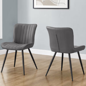 Dining Chair, 33" Height, Dining Room, Kitchen, Upholstered, Side, Set Of 2, Grey Leather Look, Black Metal, Contemporary, Modern
