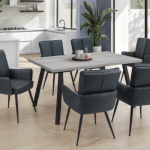 Dining Table, 60" Rectangular, Kitchen, Dining Room, Grey Laminate, Black Metal, Contemporary, Modern