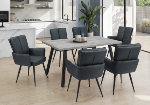Dining Table, 60″ Rectangular, Kitchen, Dining Room, Grey Laminate, Black Metal, Contemporary, Modern