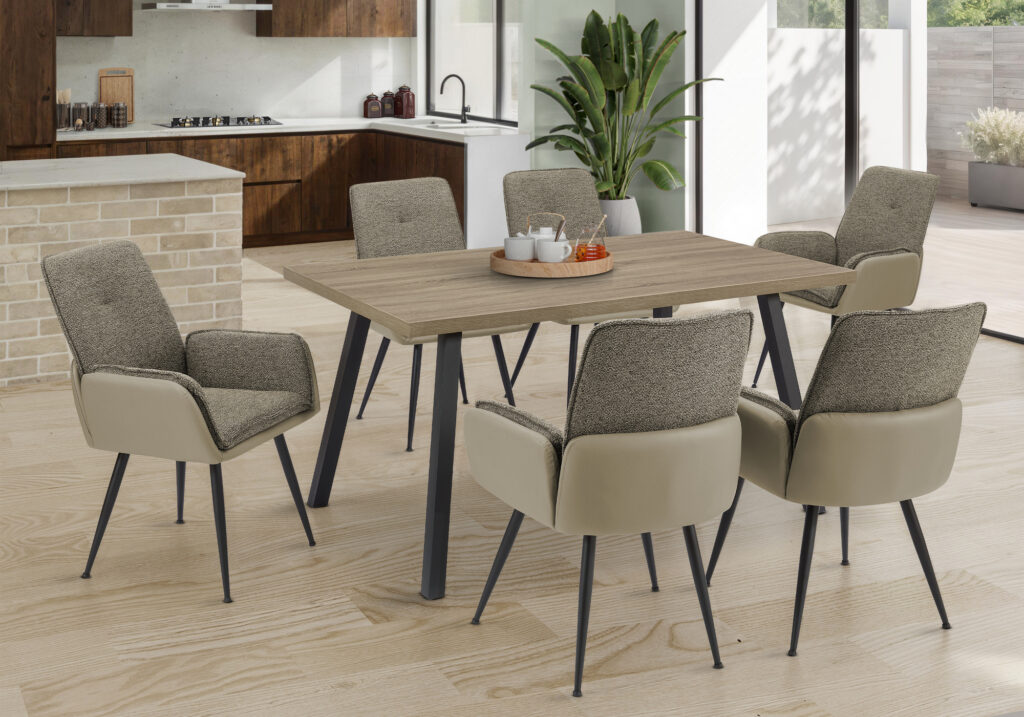 Dining Table, 60″ Rectangular, Kitchen, Dining Room, Brown Laminate, Black Metal, Contemporary, Modern