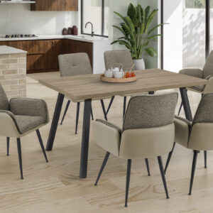 Dining Table, 60" Rectangular, Kitchen, Dining Room, Brown Laminate, Black Metal, Contemporary, Modern
