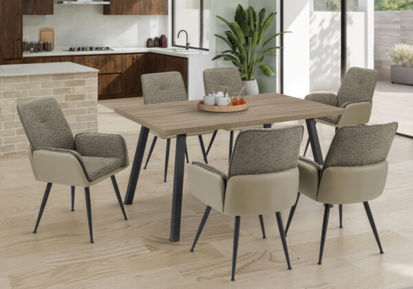 Dining Table, 60″ Rectangular, Kitchen, Dining Room, Brown Laminate, Black Metal, Contemporary, Modern