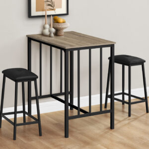 Dining Set, 3pcs Set, Counter Height, 36" Rectangular, Small, Kitchen, Brown Laminate, Black Metal, Contemporary