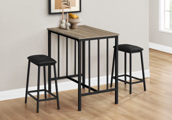 Dining Set, 3pcs Set, Counter Height, 36″ Rectangular, Small, Kitchen, Brown Laminate, Black Metal, Contemporary