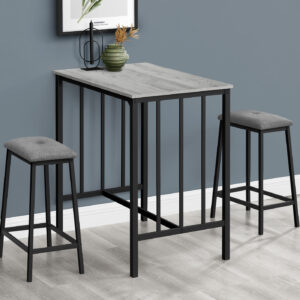 Dining Set, 3pcs Set, Counter Height, 36" Rectangular, Small, Kitchen, Grey Laminate, Black Metal, Contemporary, Modern