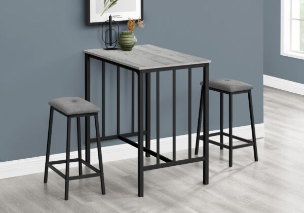 Dining Set, 3pcs Set, Counter Height, 36″ Rectangular, Small, Kitchen, Grey Laminate, Black Metal, Contemporary, Modern