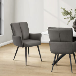 Grey black metal 2-piece leather-look dining chair