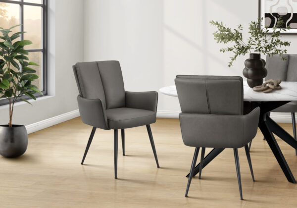 Grey black metal 2-piece leather-look dining chair