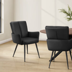 Black black metal 2-piece leather-look dining chair