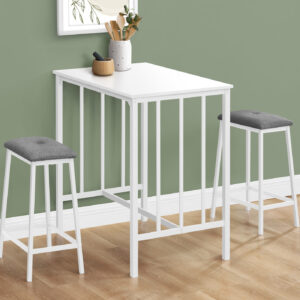 Dining Set, 3pcs Set, Counter Height, 36" Rectangular, Small, Kitchen, White Laminate, White Metal, Contemporary, Modern