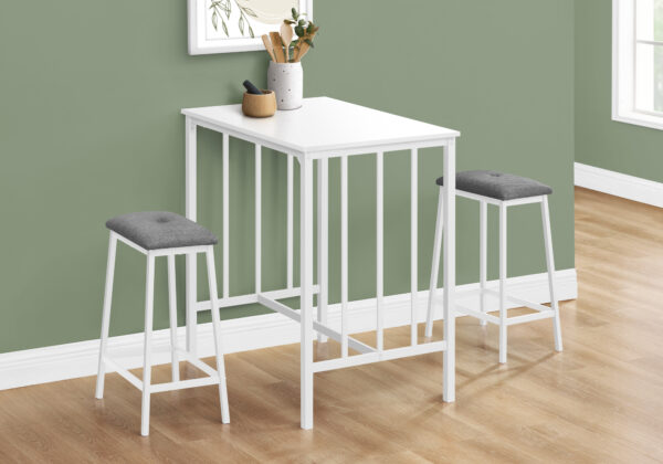 Dining Set, 3pcs Set, Counter Height, 36″ Rectangular, Small, Kitchen, White Laminate, White Metal, Contemporary, Modern