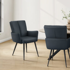 Dining Chair, 36" Height, Set Of 2, Upholstered, Side, Dining Room, Kitchen, Blue Leather Look, Black Metal, Contemporary, Modern