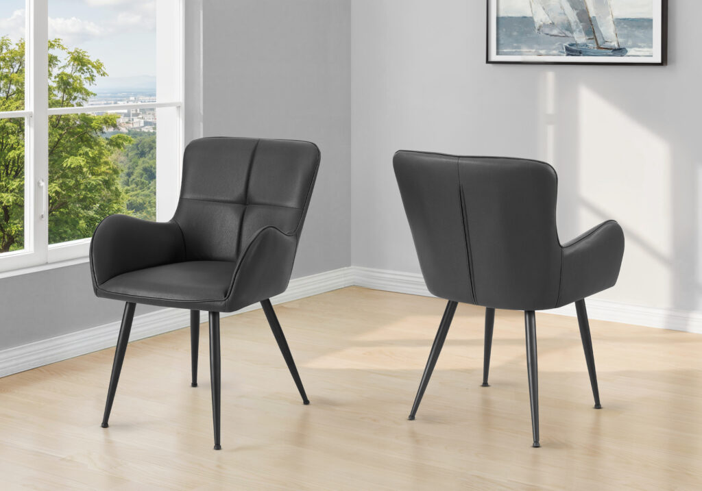 Dining Chair, 33″ Height, Set Of 2, Upholstered, Side, Dining Room, Kitchen, Blue Leather Look, Black Metal, Contemporary, Modern