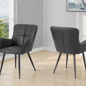 Dining Chair, 33" Height, Set Of 2, Upholstered, Side, Dining Room, Kitchen, Blue Leather Look, Black Metal, Contemporary, Modern