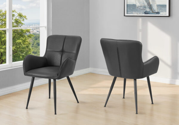 Dining Chair, 33″ Height, Set Of 2, Upholstered, Side, Dining Room, Kitchen, Blue Leather Look, Black Metal, Contemporary, Modern