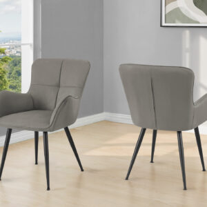 Dining Chair, 33" Height, Set Of 2, Upholstered, Side, Dining Room, Kitchen, Grey Suede Look, Black Metal, Contemporary, Modern