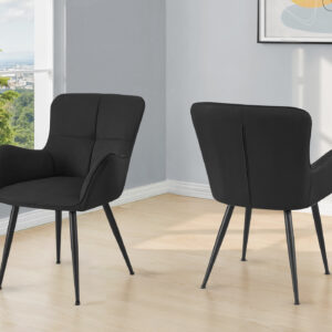 Dining Chair, 33" Height, Set Of 2, Upholstered, Side, Dining Room, Kitchen, Black Suede Look, Black Metal, Contemporary, Modern