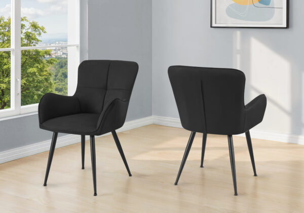 Dining Chair, 33″ Height, Set Of 2, Upholstered, Side, Dining Room, Kitchen, Black Suede Look, Black Metal, Contemporary, Modern