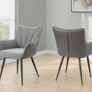 Dining Chair, 35" Height, Set Of 2, Upholstered, Side, Dining Room, Kitchen, Light Grey Fabric, Grey Leather Look, Contemporary