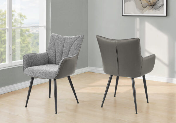 Dining Chair, 35″ Height, Set Of 2, Upholstered, Side, Dining Room, Kitchen, Light Grey Fabric, Grey Leather Look, Contemporary