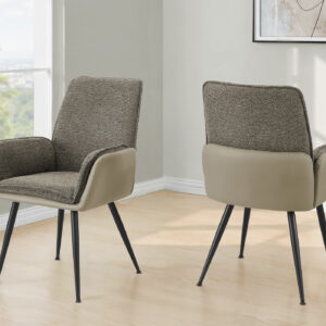 Dining Chair, 36" Height, Set Of 2, Upholstered, Side, Dining Room, Kitchen, Brown Fabric, Taupe Leather Look, Contemporary, Modern