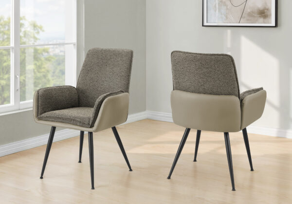Dining Chair, 36″ Height, Set Of 2, Upholstered, Side, Dining Room, Kitchen, Brown Fabric, Taupe Leather Look, Contemporary, Modern