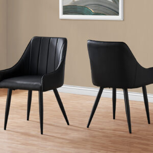 Dining Chair, Set Of 2, Side, Upholstered, Kitchen, Dining Room, Black Leather Look, Black Metal, Contemporary, Modern