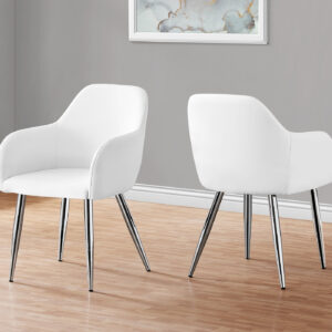 Dining Chair, Set Of 2, Side, Upholstered, Kitchen, Dining Room, White Leather Look, Chrome Metal, Contemporary, Modern