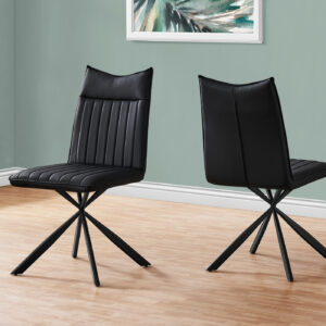 Dining Chair, Set Of 2, Side, Upholstered, Kitchen, Dining Room, Black Leather Look, Black Metal, Contemporary, Modern