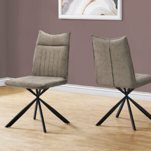 Dining Chair, Set Of 2, Side, Upholstered, Kitchen, Dining Room, Brown Fabric, Black Metal, Contemporary, Modern