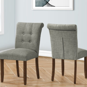 Dining Chair, 38" Height, Set Of 2, Upholstered, Dining Room, Side, Kitchen, Grey Fabric, Walnut Wood Legs, Modern