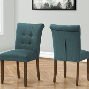 Dining Chair, 38" Height, Set Of 2, Upholstered, Dining Room, Side, Kitchen, Blue Fabric, Walnut Wood Legs, Modern