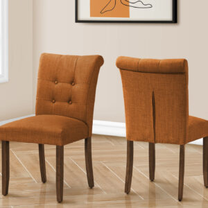 Dining Chair, 38" Height, Set Of 2, Upholstered, Dining Room, Side, Kitchen, Orange Fabric, Walnut Wood Legs, Modern