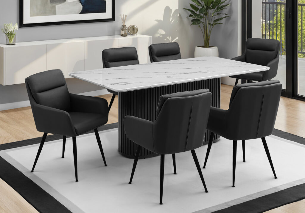 White black marble faux top base dining table