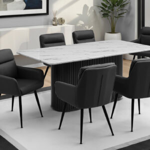 White black marble faux top base dining table
