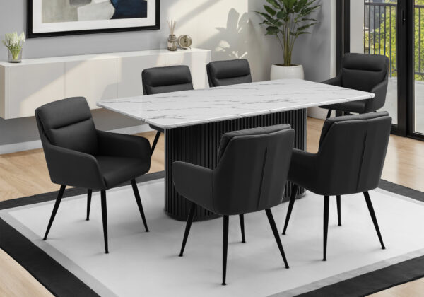 White black marble faux top base dining table