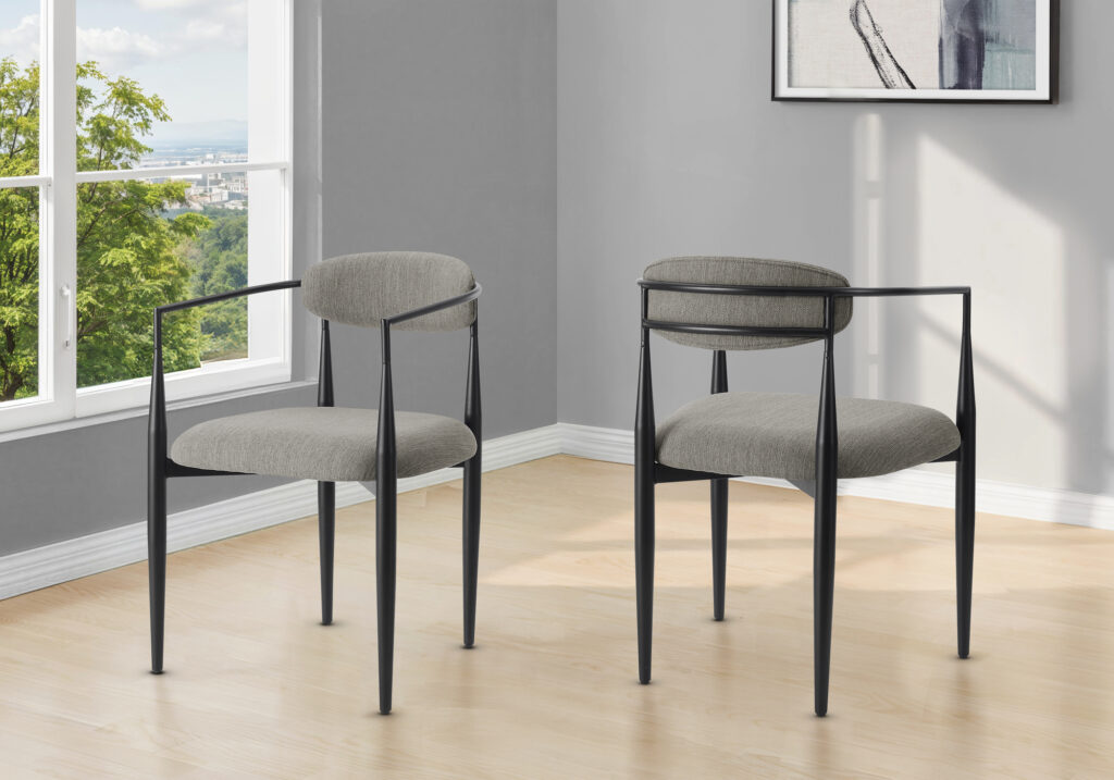 Dining Chair, 32″ Height, Set Of 2, Upholstered, Side, Dining Room, Kitchen, Grey Fabric, Black Metal, Contemporary, Modern