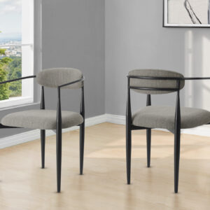 Dining Chair, 32" Height, Set Of 2, Upholstered, Side, Dining Room, Kitchen, Grey Fabric, Black Metal, Contemporary, Modern